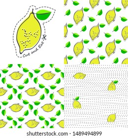 Set. Lemon juicy fruit. Vector illustration with patterns.