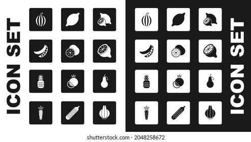 Set Lemon, Kiwi fruit, Green peas, Watermelon, Pear and Pineapple icon. Vector