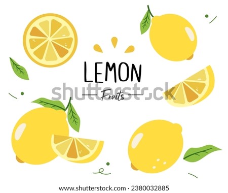 Set of lemon ; lemonade, lime, lemon juice, citrus, leaf