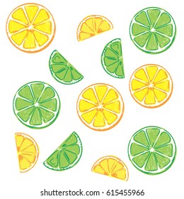 set, lemon and lime, sketch, vector illustration