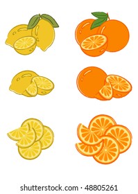 Set of lemon and orange slices