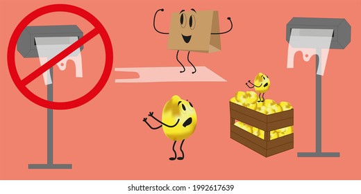 Set. lemon runs from a plastic bag. Say no to plastic bags. Use cloth bags. World environment day concept. Vector illustration. Say no to plastic. Stop using plastic bags.