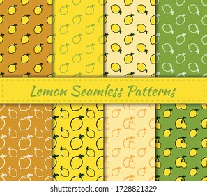 Set of Lemon Seamless Patterns. vector illustration fruit collection. Background design for tea, juice, natural cosmetics, sweets and candy, food packaging, vintage or any product.
