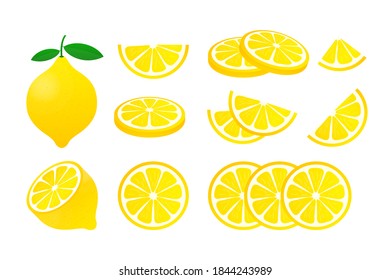 Set Lemon. Yellow lemon vector illustration isolated on white background