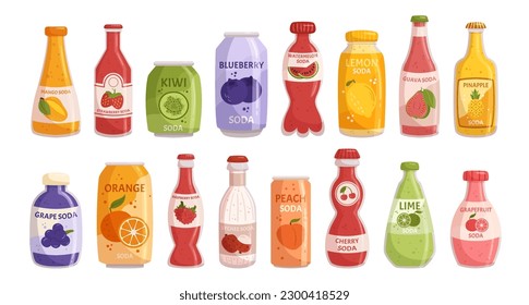 Conjunto De Botellas De Lemonade Con Varios Sabores De Fruto Perfecto Para Reuniones Al Aire Libre Y Días De Verano Calientes. Bebidas Refrescantes, Alegres Y Siervas Para Todas Las Edades. Ilustración del vector de dibujos animados