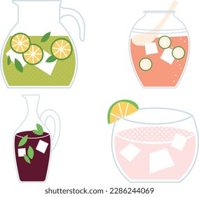 Set of lemonade icons in flat style. Lemonade, mojito, lime juice. Vector illustration