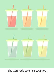 Set lemonade in large translucent cups with straws