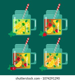 Set of lemonades in jars. Flat design