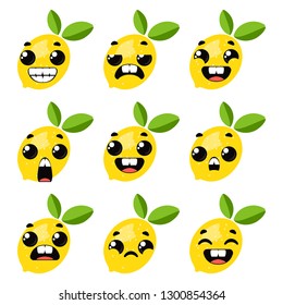 Set of lemons with emotions. Children's funny clipart. Vector illustration in cartoon style.