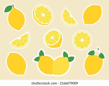 Set lemons fruits stickers printable