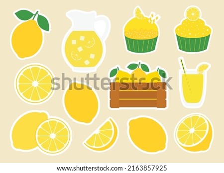 Set lemons fruits stickers printable