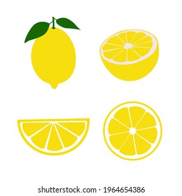 A set of lemons - lemon whole, slice, half.