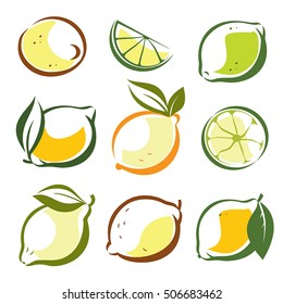 set of lemons and lime vector symbols in sketch style