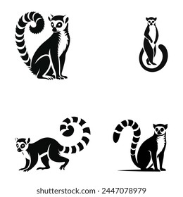 Set of lemurs in different angles and emotions in silhouette style