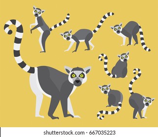 Set of lemurs in modern flat style. Animal character design isolate background.  