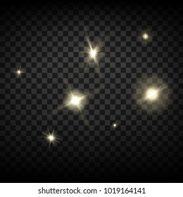 Set of lens flares and glowing lights effects isolated on transparent background, abstract magic Illustration