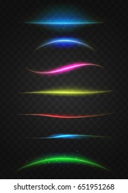 set of lens flares light lines on transparent background