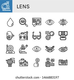 Set of lens icons such as Microscope, Blur, Search, Searching, Eye, View, Amateur camera, Camera bag, Sunglasses, Webcam, Camera, Vision, Cinema Photographer , lens