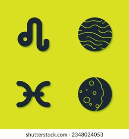 Set Leo zodiac, Eclipse of the sun, Pisces and Planet Venus icon. Vector