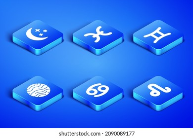 Set Leo zodiac, Moon and stars, Cancer, Planet Venus, Pisces and Gemini icon. Vector