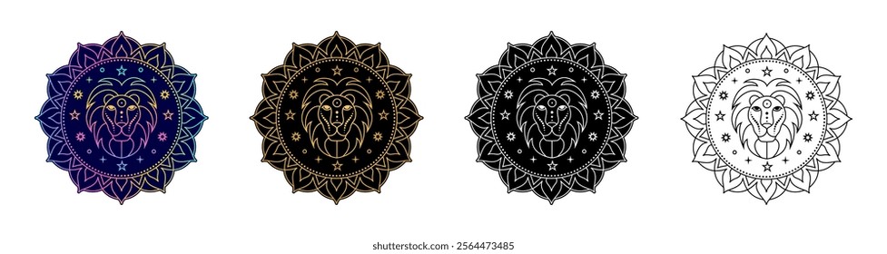 Set of Leo zodiac sign  in different design variation.