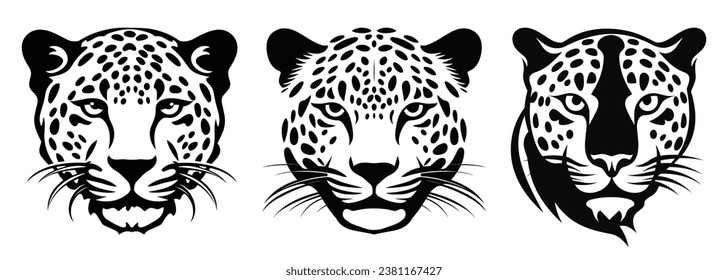 Ilustración de vectores de color negro de Leopard Faces