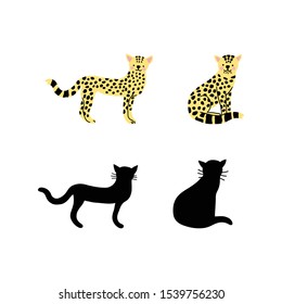 Set of leopard. Flat art, silhouettes. Vector hand drawn collection of baby cat, jaguar, cheetah. Cute animals are ready for animation, your design, printing, postcard. Funny baby leopards. EPS10