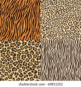 Set of leopard, gepard. tiger and zebra skins.