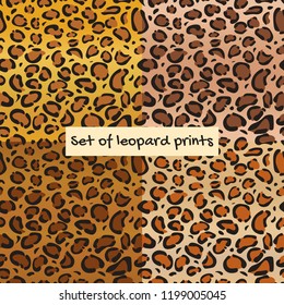 Set of Leopard or Jaguar seamless pattern.  Cheetah fur texture. Design for  backgrounds, fabric, wallpaper, textile. Vector illustration of animal print. 