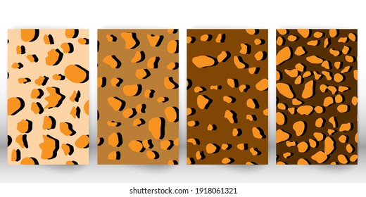 Set of leopard print. Panther skin. Retro fabric pattern. Spotted fur texture. Animal print leopard.