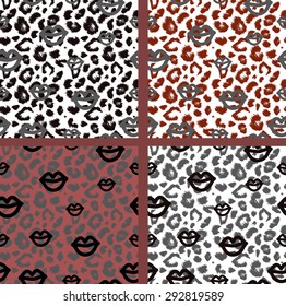 Set leopard print pattern. Set tiger print pattern. Set jaguar print textures.