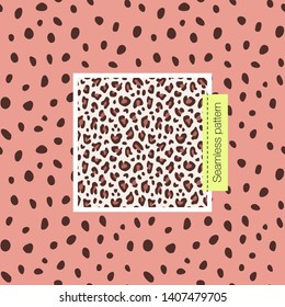 Set. Leopard print. Vector illustration with seamless patterns.