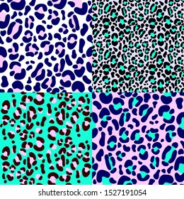 Set leopard seamless pattern, wallpaper background, print texture wildlife animal, vector illustration.