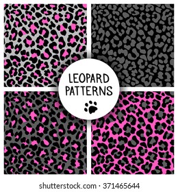 Set of leopard skin print patterns. Repeating seamless vector animal background. Abstract jaguar texture. Neon color. Wallpaper, cloth design, fabric, paper, wrapping, textile design template. 