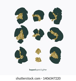 Set of leopard spots with glitter isolated on white background. Vector illustration
