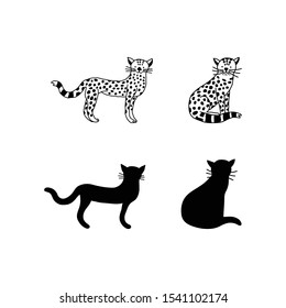 Set leopard Silhouettes   doodle style  Vector hand drawn collection baby cat  jaguar  cheetah  Cute animals are ready for animation  your design  printing  postcard Funny baby leopards  EPS10