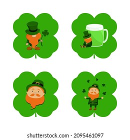 Set of leprechaun avatars. Vector illustration.