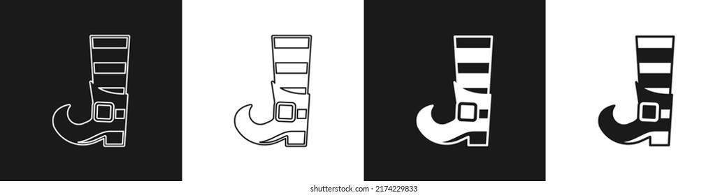 Set Leprechaun boot icon isolated on black and white background. Happy Saint Patricks day. National Irish holiday.  Vector