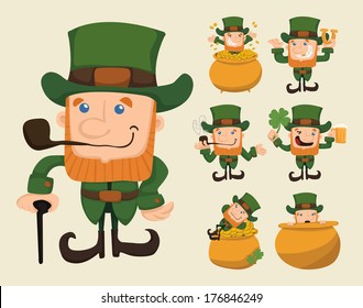 Set of leprechaun characters poses  , eps10 vector format