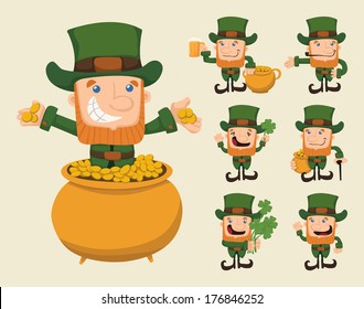 Set of leprechaun characters poses , eps10 vector format