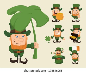 Set of leprechaun characters poses , eps10 vector format