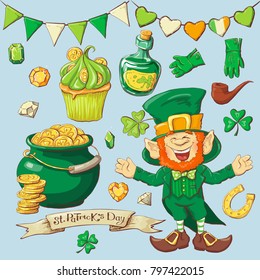 Set of leprechaun characters poses , eps10 vector format