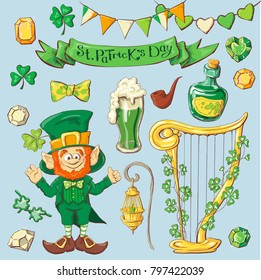 Set of leprechaun characters poses , eps10 vector format