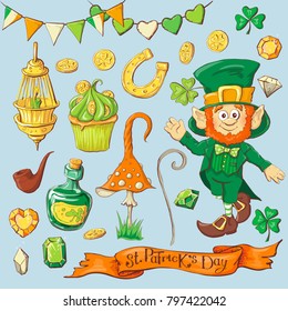 Set of leprechaun characters poses , eps10 vector format