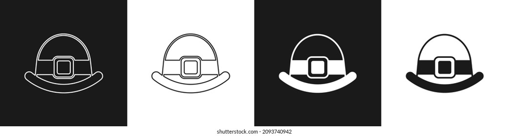 Set Leprechaun hat icon isolated on black and white background. Happy Saint Patricks day. National Irish holiday.  Vector
