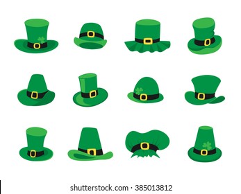 Set of leprechaun hats, St. Patricks Day symbol. Vector illustration in eps8 format.