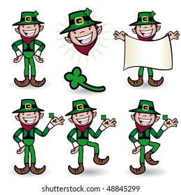 set of leprechaun with lucky clover and hat