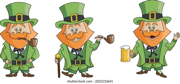 set of leprechauns on white background. vector Illustration.