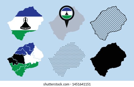 Set of Lesotho Map Vector