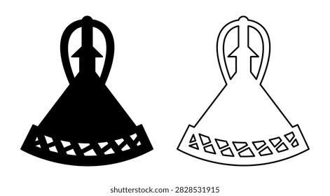 Set of Lesotho symbol black contour templates. Mokorotlo hat silhouette icon layouts. Central element sample of national identity, flag. Basotho people mountain heritage sign flat mockups.
